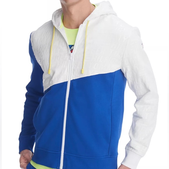 Tommy Hilfiger Other - Tommy Hilfiger Wayne Full-zip Hoodie Mens Large Color Block Spellout Blue White